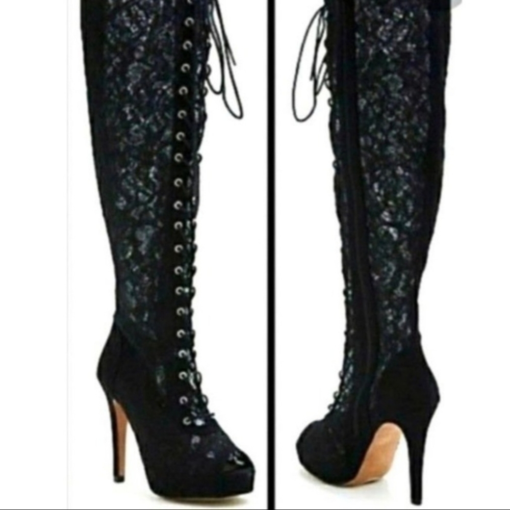 Lace knee high boots